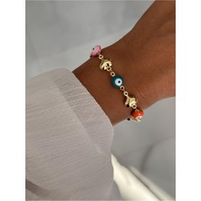 Miliva Renkli Nazar Boncuklu Kalpli Bileklik | Nazarlı Gold Bileklik