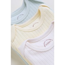Bondberro 3'lü Set %100 Pamuk Kaşkorse Bebek ve Çocuk Zarf Yaka Zıbın & Body ( Mint-Krem-Sarı )