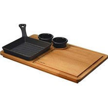 Aesco Döküm Mini Kare Izgara Tava Kayın Ahşap Altlıklı Döküm Demir Yekpare Saplı Ölçü 16X16CM.