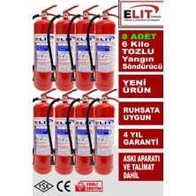 Elit 6 kg Tozlu Yangın Söndürme Tüpü Askı Aparatı + Talimat Dahil Ruhsata Uygun 8'li Paket