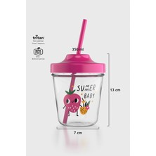 Renga Aura Summer Baby Desenli 350 ml Tritan Pipetli Çocuk Bardak 142022 Fuşya