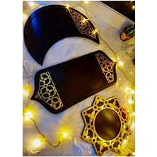 Mars Tasarım Modern Ahşap 3'lü Sunum Tabağı Siyah Renk Oval Desen ile Şık Sunumlar İçin