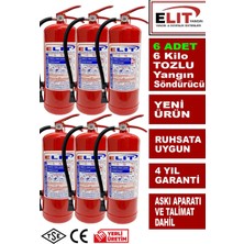 Elit 6 kg Tozlu Yangın Söndürme Tüpü Askı Aparatı + Talimat Dahil Ruhsata Uygun 6'lı Paket