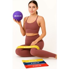 Delta 3’lü Loop Bant ve 20 cm Denge Pilates Topu Seti Direnç Lastiği ile Evde Fitness İçin Mor