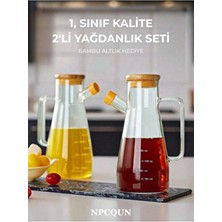 NPCQUN Bambu Kapaklı Vakumlu Borosilikat 3'lü Set Cam Yağdanlık Yağlık Sirkelik Bambu Altlık