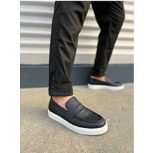 Zapatos JY180 Estilo Erkek Bağcıksız Spor Klasik Ayakkabı Suni Deri Siyah Poli Taban
