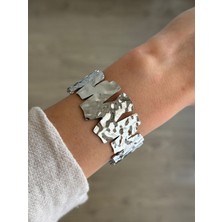 İrem Yıldız Çelik Silver Desenli Ayarlanabilir Kelepçe