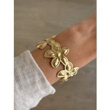 İrem Yıldız Çelik Çiçek Desen Gold Kelepçe