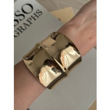 İrem Yıldız Çelik Desenli Gold Kelepçe