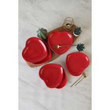 Keramika Kırmızı Kalp Pasta Tabağı 20 cm 6 Adet 506