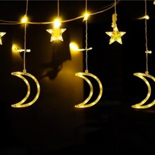 Günışığı Hilal Saçak Perde, Ramazan Süslemesi, LED Aydınlatmalı, 3x0.9 mt