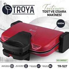 Troya By Hook TR-527 Kırmızı 1800 Watt Granit Plakalı Tost ve Izgara Makinesi Modern Tasarım
