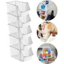 Aesco 5 Adet Çok Amaçlı Katlı Geçmeli Organizer, Pratik Dolap Içi Lavabo Altı Evye-Tezgah Üstü Buzdolabı Mutfak Banyo Çamaşır Makinesi Ev Düzenleyici Plastik Sepet (5 Adet - Beyaz)