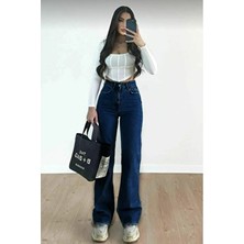 Drc Trend Cristiana Orta Mavi Kadın Salaş Likralı 90's Süper Yüksek Salaş Paça Kot Palazzo Pantolon