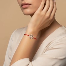 G&A Jewels 14K Altın Pırlantalı Kalpli Yonca Kırmızı Ipli Bileklik