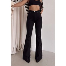 Drc Trend Merii Ispanyol Paça Jeans Solmaz Siyah Ispanyol Jeans Yüksek Bel Kot Pantolon(Tam Kalıp)