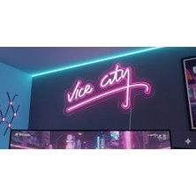 Neonled Vice City Neon LED Logo Dekoratif Aydınlatma (48X26 Cm) (Oyun, Oyuncu, Game, Gamer Neon LED Konsept)