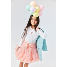 Le Mabelle Ekru  Kalp Nakışlı Fitilli Kız Çocuk Tişört