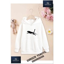 Sinser Teks Kız/erkek Çocuk Beyaz Kapüşonlu ''jaguar Cızgılı'' Baskılı Sweatshirt