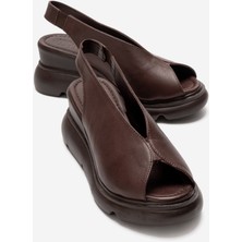 Luvi Sam Kahverengi Cilt Hakiki Deri Kadın Dolgu Topuk Sandalet