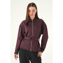 Rays Mürdüm Bel Bağlamalı Fermuarlı Hırka 3075A