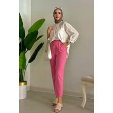 Tesettür Diyarı Melaj Kumaş Sofya Keten Pantolon- Pembe