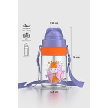 Renga Taffy Desenli 330 ml Askılı Pipetli Tritan Bebek Suluk 222056 Mor