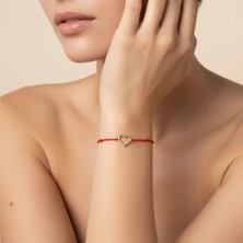 G&A Jewels 14K Altın Pırlantalı Kalp Kırmızı Ipli Bileklik