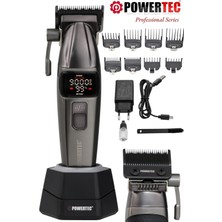 Powertec TR-4646 Profesyonel Gümüş Saç Sakal Tıraş Makinesi 0.5mm Tarak Dahil Kablosuz Kullanım
