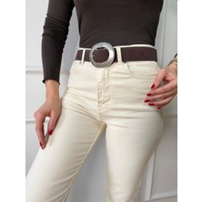 Size Özgü Acı Kahve Geniş Oval Tokalı Süet Kemer