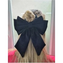 Aesco Kadife Siyah Büyük Boy Fiyonk Bağlama Toka, At Kuyruğu Tokası, Topuz Tokası