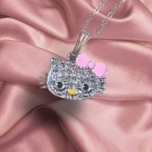 Muun Store Kedi Figürlü Taşlı Çelik Kolye – Sevgililer Günü Hediyesi - Gümüş Renk Zincir Detaylı, Zarif ve Şık Takı