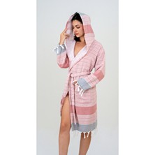 Emillie Mira Bornoz Unisex - % 100 Pamuk Kapüşonlu Çizgili Havlu Peştemal S - M