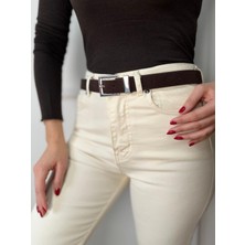 Size Özgü Kare Gümüş Tokalı Acı Kahve Kemer