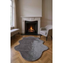 Rossev Peluş Model Kaydırmaz Tabanlı Asimetrik Dekoratif Halı Gri 80X150CM