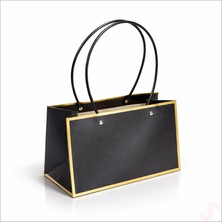 Süsle Bebek ve Parti Altın Çerçeveli Karton Hediye Çantası  22×14×11 cm – Siyah