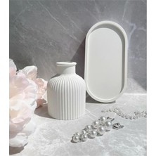 Modesta Home Minimal Seramik Vazo ve Oval Tepsi Seti – Modern & Bohem Masa Üstü Dekoru