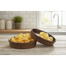 Wood Askania Doğal Ceviz / Çerezlik ve Sunum Tabak Seti (Ikiz)