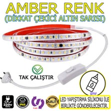 220V Şerit LED  Yüksek Işık Fişli ve Anahtarlı Amber Işık 4 Metre ((Adaptör Trafo Yok Tak Çalıştır)