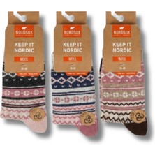 NordSox Kadın 3 Çift Kilim Desenli Kışlık Yün Çorap