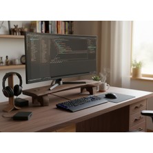 Wood Askania Ceviz Ağacından Masaüstü Ergonomik Monitör Yükseltici ve Düzenleyici