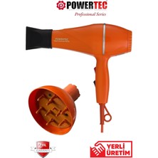 Powertec TR-501 + Turuncu Renkli Vigo Başlıklı Profesyonel Saç Kurutma ve Fön Makinesi