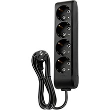 Viko Dörtlü Çoklu Priz, 2m Uzatma Kablosu, Topraklı, Siyah, Anahtarsız, Tekil Ürün