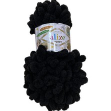 Alize Puffy El Örgü Ipliği - 1060  Siyah - 1 Adet - 100 gr - Parmak Örgü Ipi - Battaniye -Yastık
