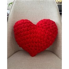 Lala Kalpli Love Yastık 33 x 34 cm Kırmızı Peluş Dış Materyal ile Kalp Şeklinde Elyaf Dolgu
