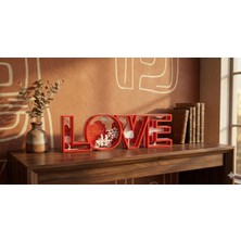 Öztürk Makine 3D Dekoratif "love" Yazısı - Romantik Şehir Silüeti ve Bisikletli Çift Figürlü Masaüstü Dekoru