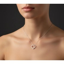 G&A Jewels 925 Ayar Gümüş Pırlanta Taşlı Kalp Kolye