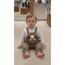 Kidzes Erkek %100 Pamuk Gömlekli Ayıcık Armalı Kot Salopet Takım