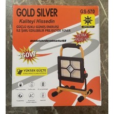 Gold Silver GS-570 Sanayi Tipi Solar Projektör Çakarlı Kamp Lamba Güçlü Işık 150W Kristal LED