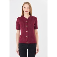 Irmak Kerekli Kadın Bisiklet Yaka Saç Örgü Kısa Kollu Triko Hırka  121824 Bordo